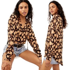 * Free People Mia Neutral Floral Top Tunic Blouse Shirt Medium Excellent Cond *